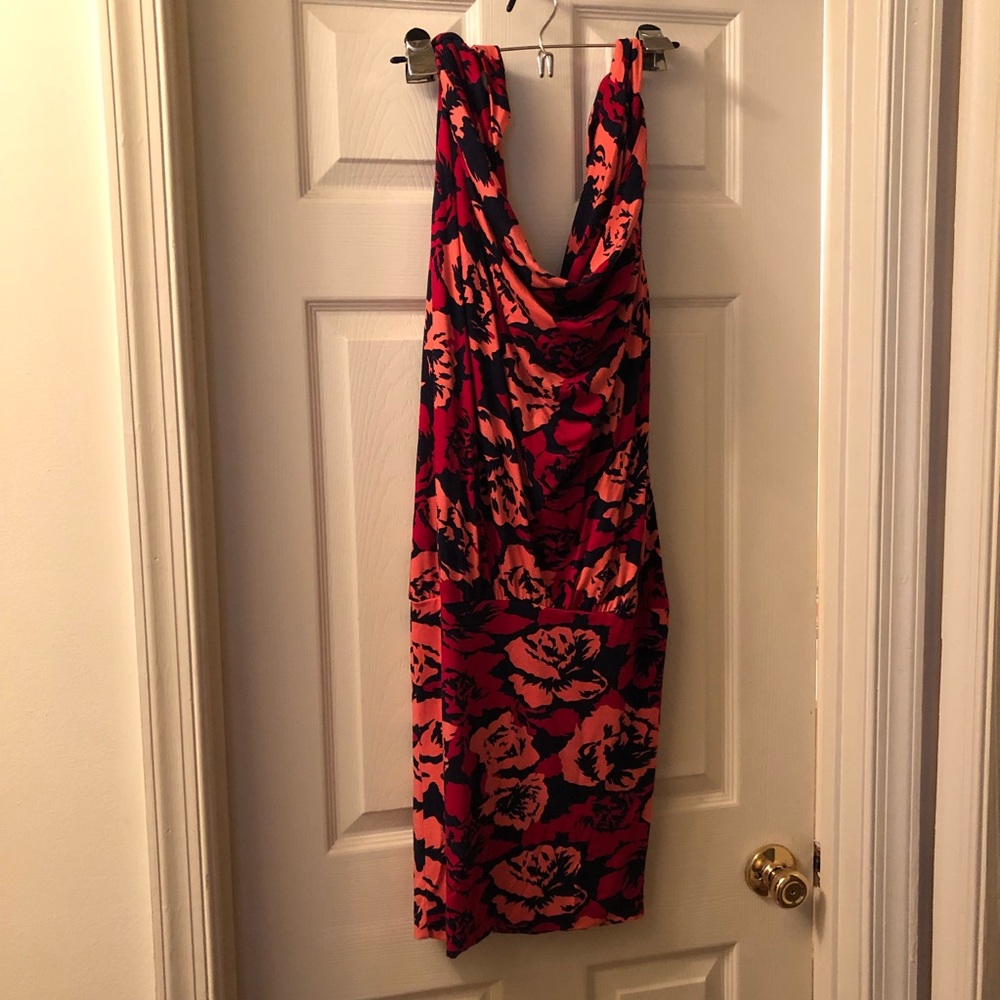 Floral jersey shoulder tie dress